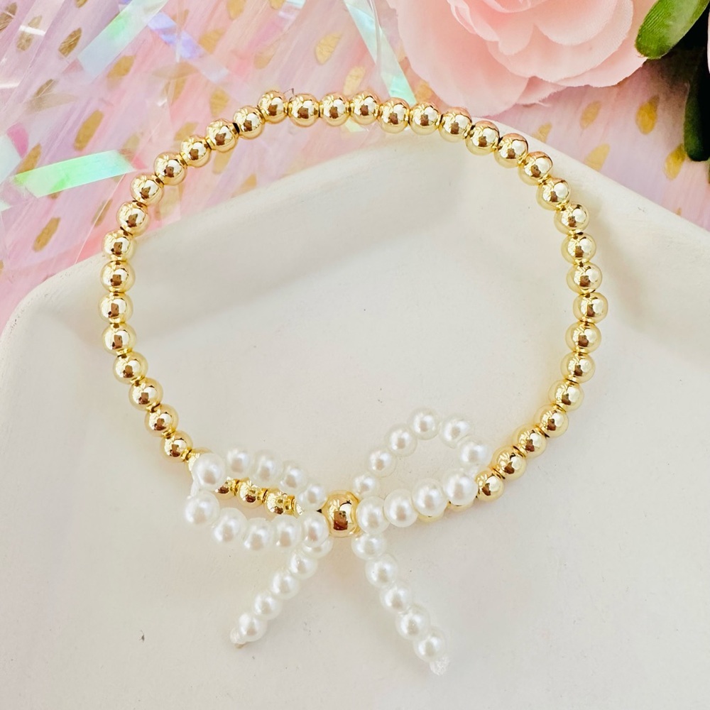 Preppy Coquette Pearl Bowknot Beaded Bracelet ✨